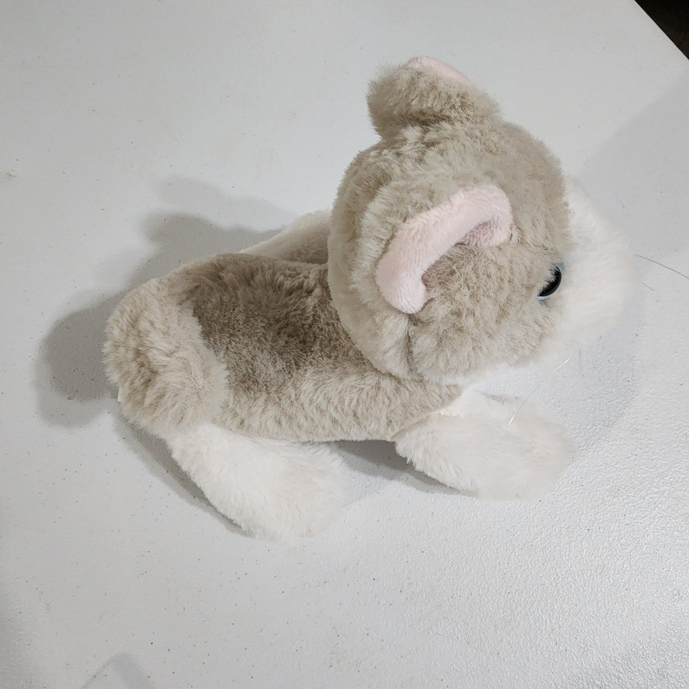 Articulated Plush Tan and White Kitten Stuffed Animal Blue Eyes Whiskers 9 Inch